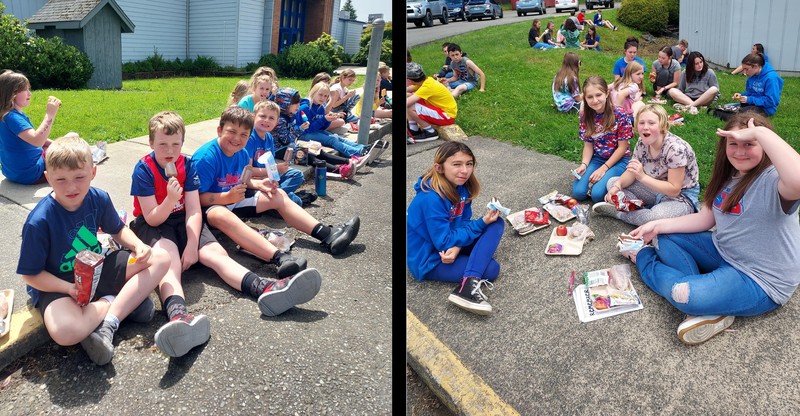 Students enjoy lunch outside